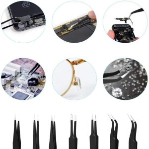 ZESTAW METALOWYCH PĘSET ESD 6SZT PINCETA PĘSETY