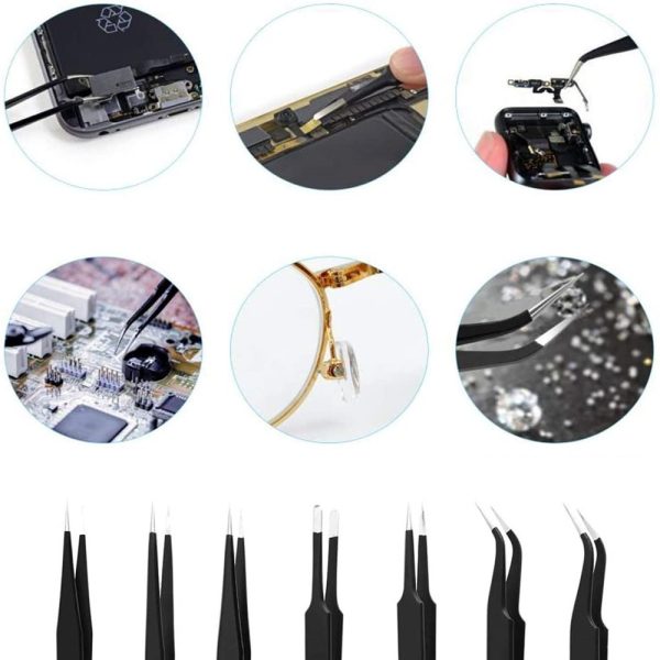 ZESTAW METALOWYCH PĘSET ESD 6SZT PINCETA PĘSETY