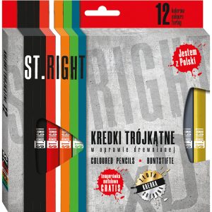 Kredki bambino 12 kolorów trójkątne w oprawie drewnianej + temperówka ST.RIGHT, St-Majewski