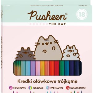 Kredki 18-kol. (10 stand.+2 noen +2 tęcza+4 pastel) 18 cm Pusheen, St.Majewski