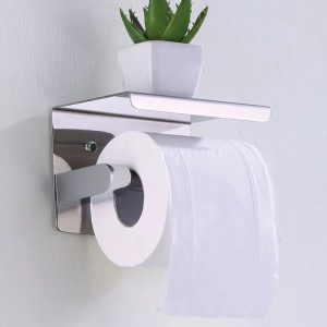 Uchwyt na papier toaletowy z półką WC - chrom, srebrny, metalowy wieszak