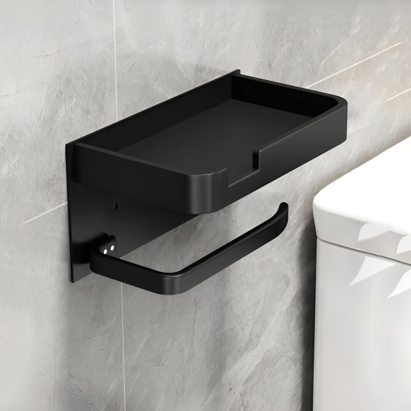UCHWYT NA PAPIER TOALETOWY WIESZAK WC CZARNY STALOWY METALOWY LOFT Z PÓŁKĄ - obrazek 2