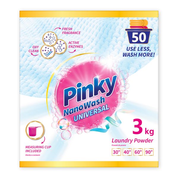 Proszek do prania białych i jasnych tkanin 50 prań 3kg NanoWash Universal PINKY - obrazek 2