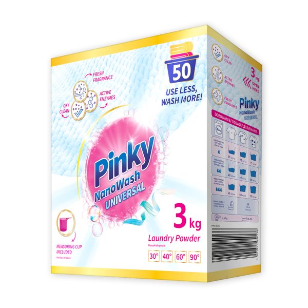 Proszek do prania białych i jasnych tkanin 50 prań 3kg NanoWash Universal PINKY - obrazek 3