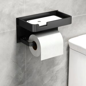 UCHWYT NA PAPIER TOALETOWY WIESZAK WC CZARNY STALOWY METALOWY LOFT Z PÓŁKĄ