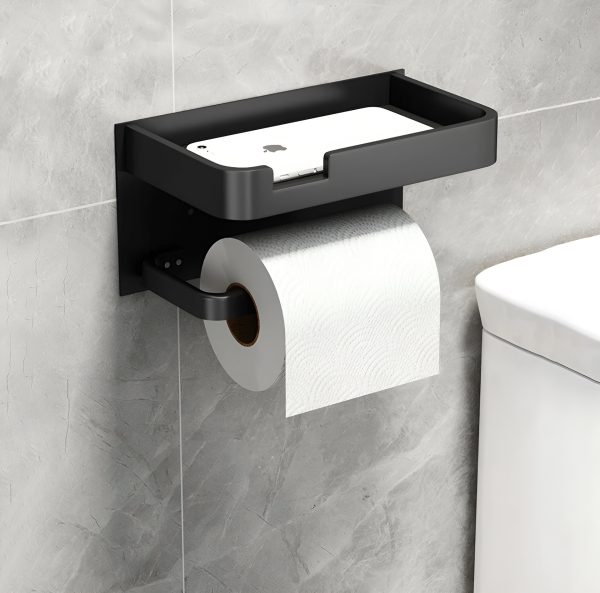 UCHWYT NA PAPIER TOALETOWY WIESZAK WC CZARNY STALOWY METALOWY LOFT Z PÓŁKĄ