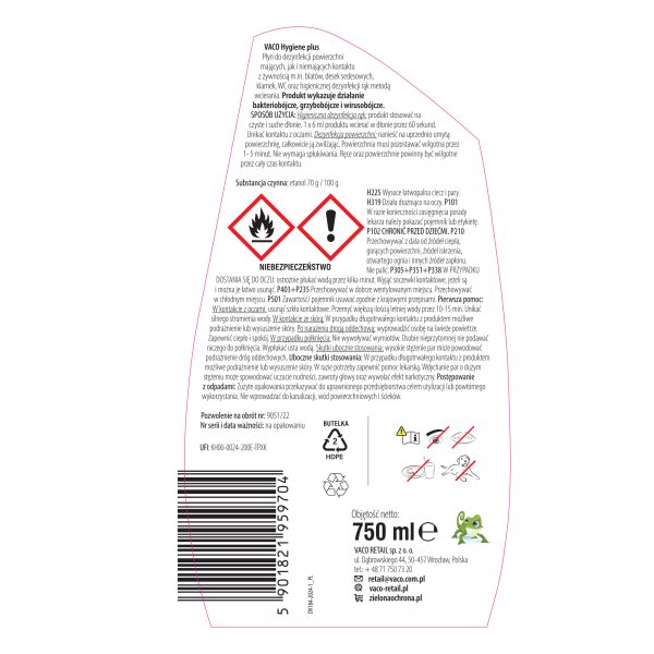 VACO Hygiene PLUS - Płyn do dezynfekcji toalet i innych powierzchni - 750 ml - obrazek 3